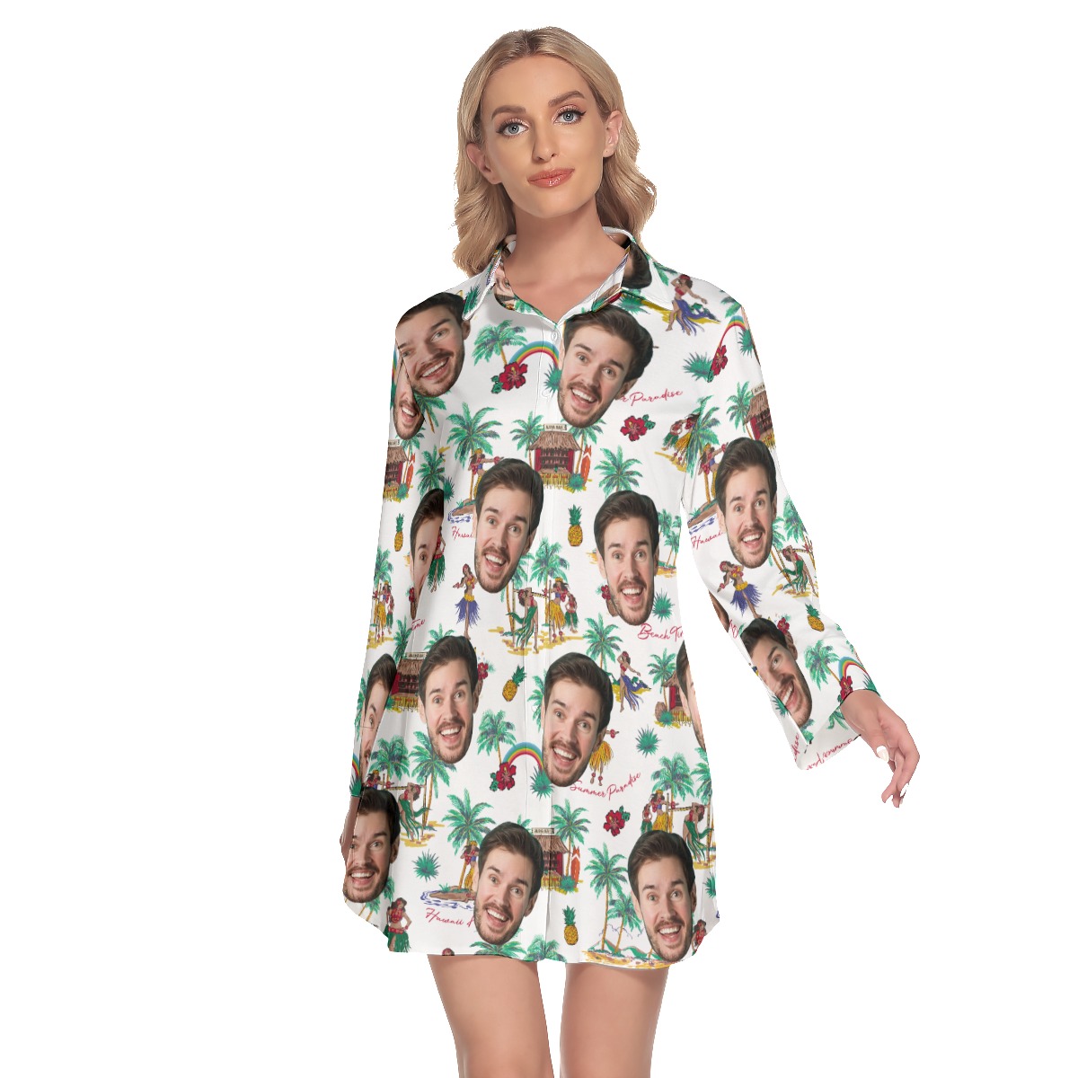 Custom Face Tropical Hawaiian Shirt Dress For Summer - variant image 1