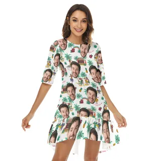 Funny Custom Face Tropical Hawaiian Dress With Ruffle Hem