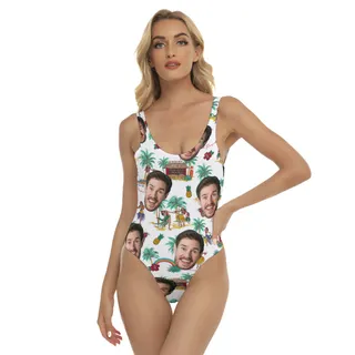 Custom Face Tropical Hula Girls Hawaiian Swimsuit For Summer Party