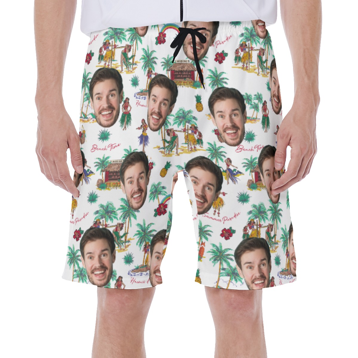Funny Custom Face Hula Girls Tropical Hawaiian Swim Trunks For Men - variant image 1