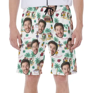 Funny Custom Face Hula Girls Tropical Hawaiian Swim Trunks For Men