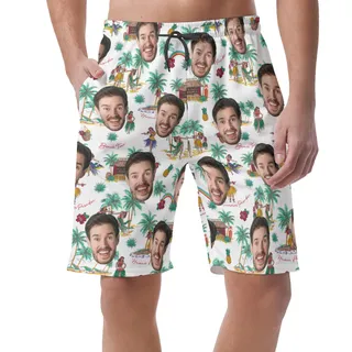 Summer Vibes Custom Face Hawaiian Beach Shorts For Men
