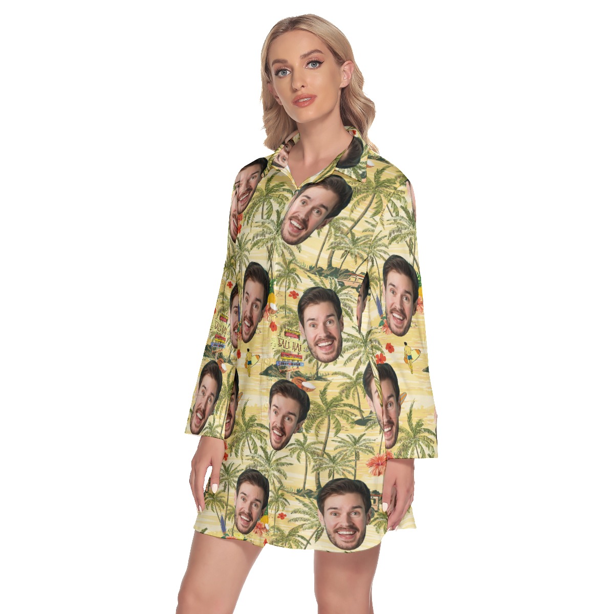 Tropical Palm Tree Custom Face Hawaiian Shirt Dress For Women