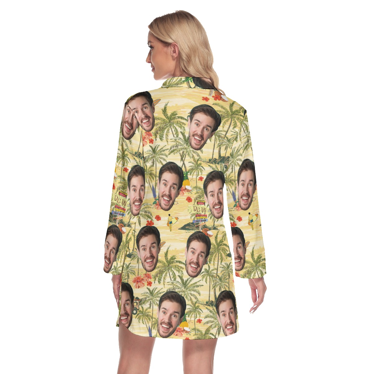 Tropical Palm Tree Custom Face Hawaiian Shirt Dress For Women