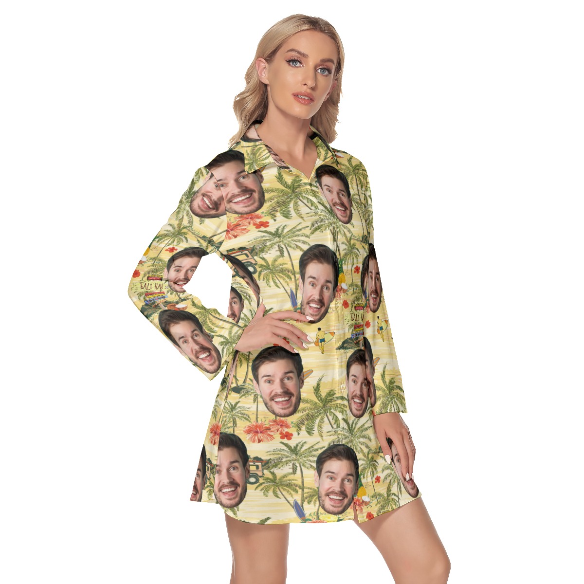 Tropical Palm Tree Custom Face Hawaiian Shirt Dress For Women