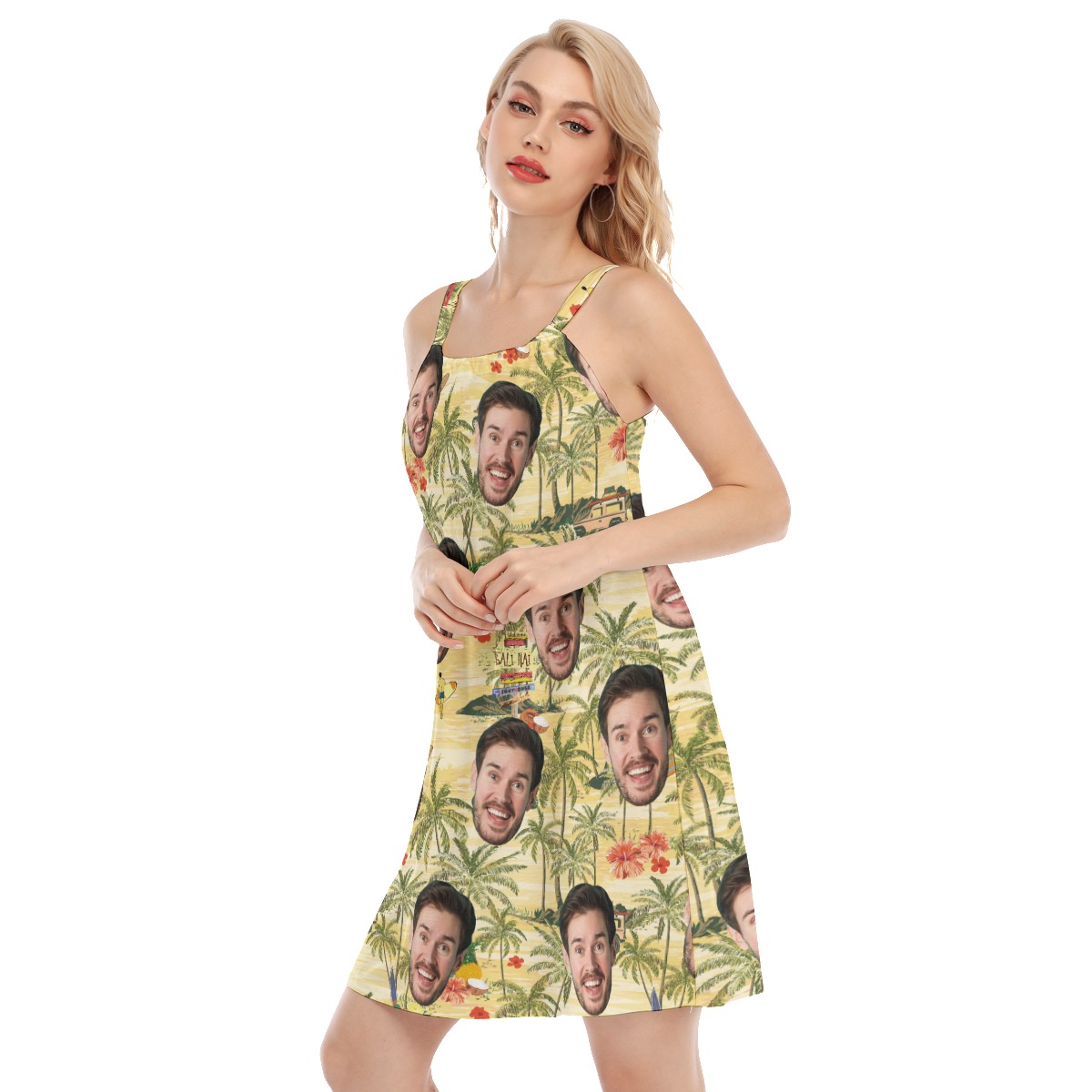 Funny Custom Face Tropical Palm Tree Hawaiian Cami Dress For Women