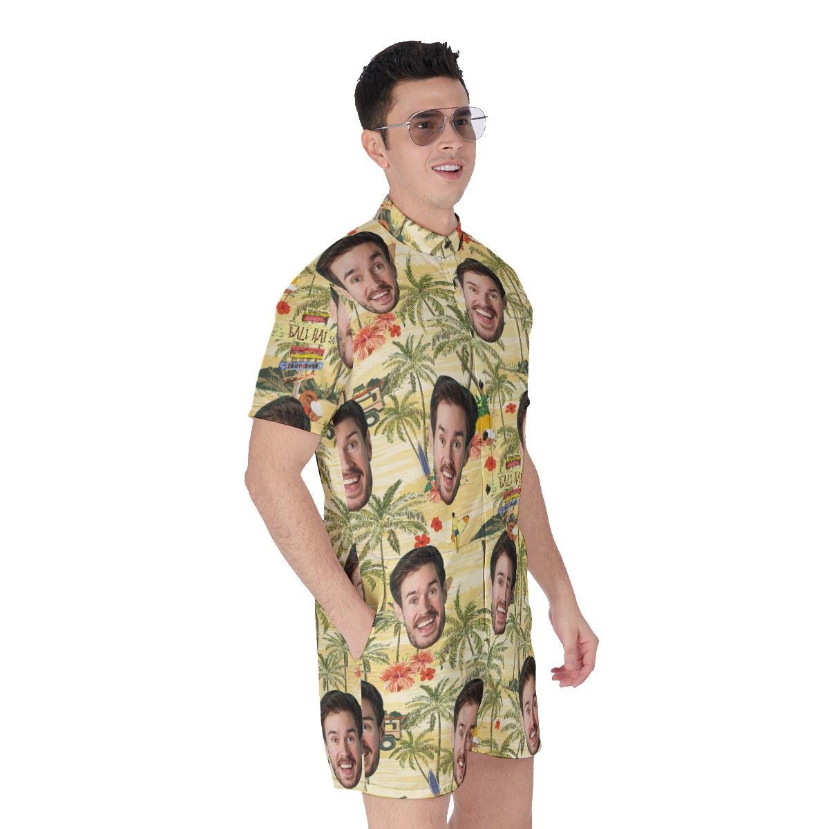 Tropical Palm Tree Custom Face Men's Hawaiian Romper