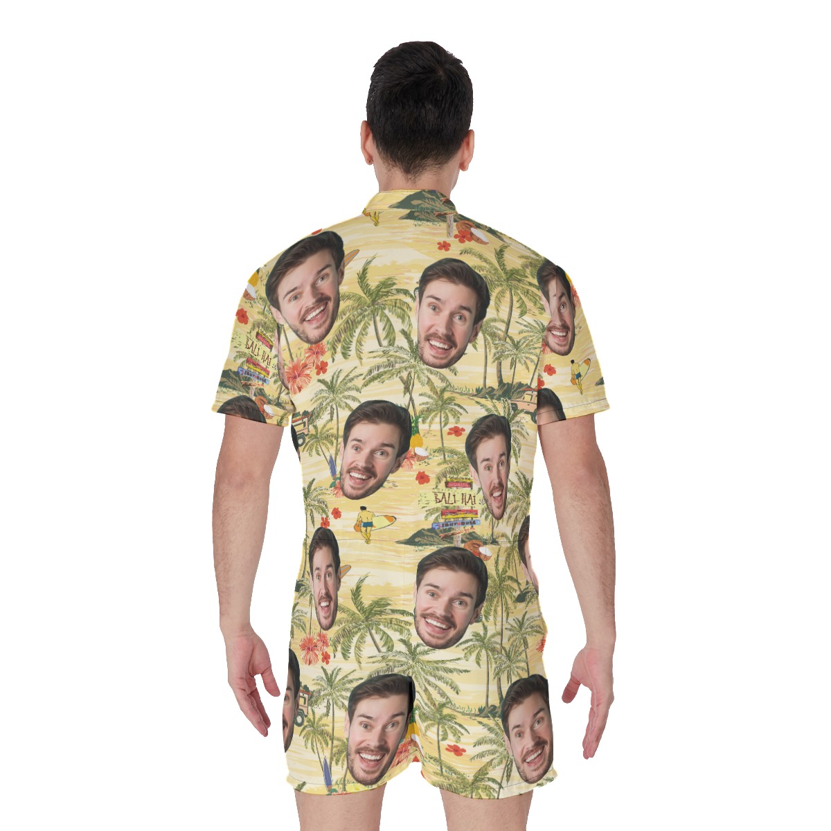 Tropical Palm Tree Custom Face Men's Hawaiian Romper