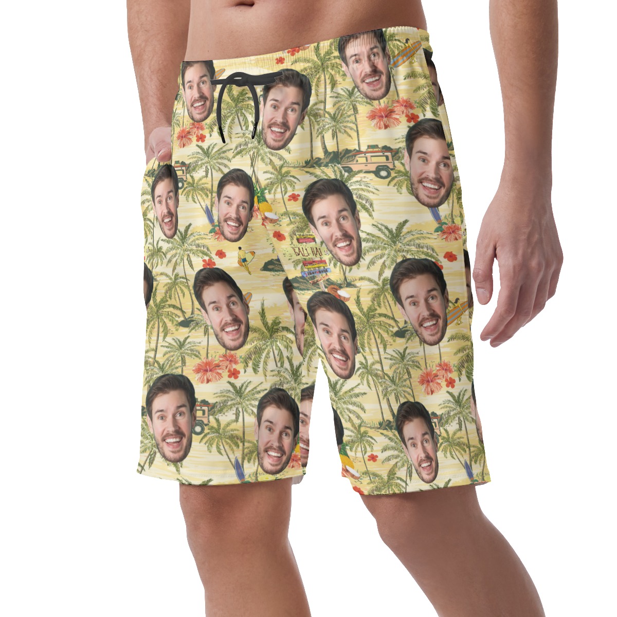 Custom Face Tropical Palm Tree Summer Hawaiian Beach Shorts For Men