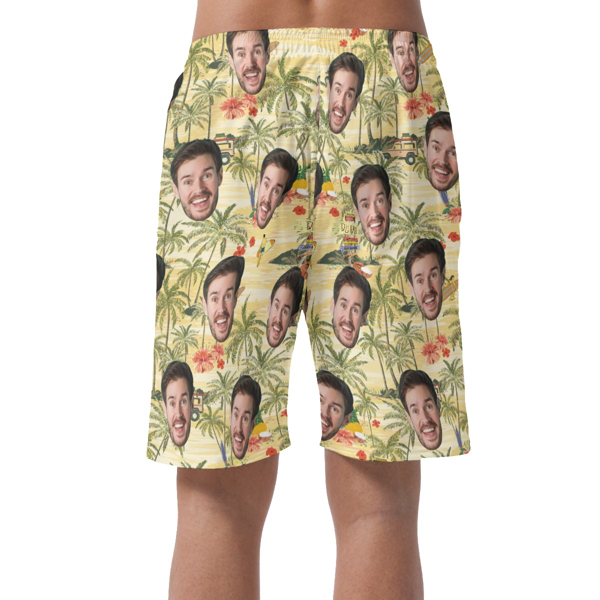 Custom Face Tropical Palm Tree Summer Hawaiian Beach Shorts For Men