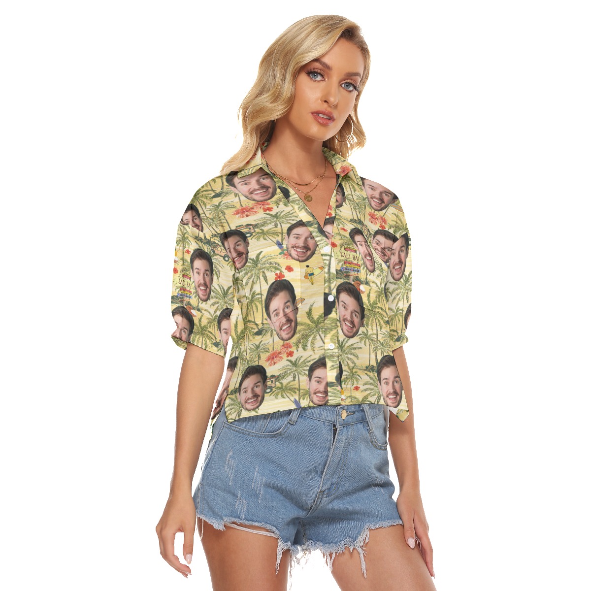 Tropical Palm Tree Custom Face Hawaiian Crop Top Shirt For Women