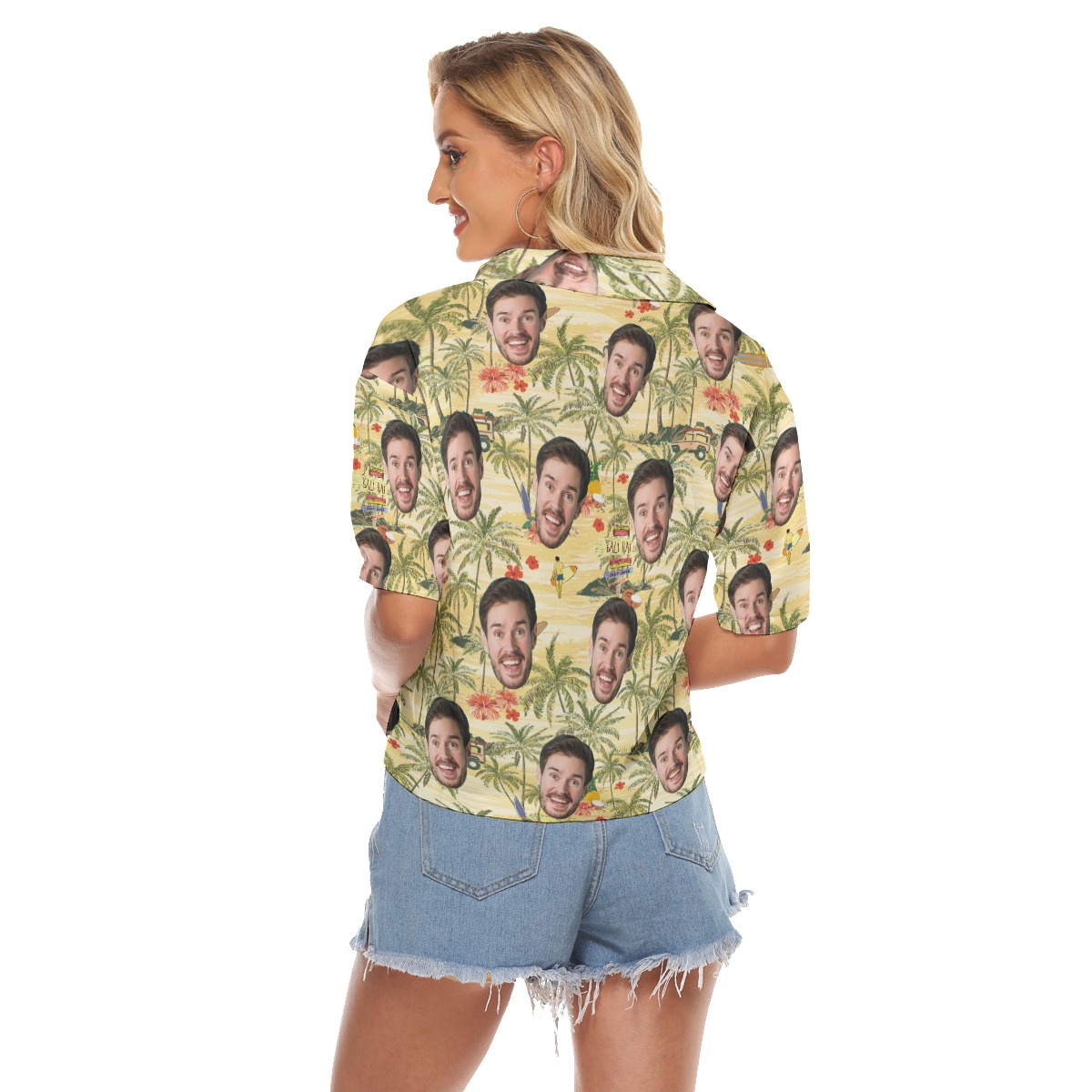 Tropical Palm Tree Custom Face Hawaiian Crop Top Shirt For Women