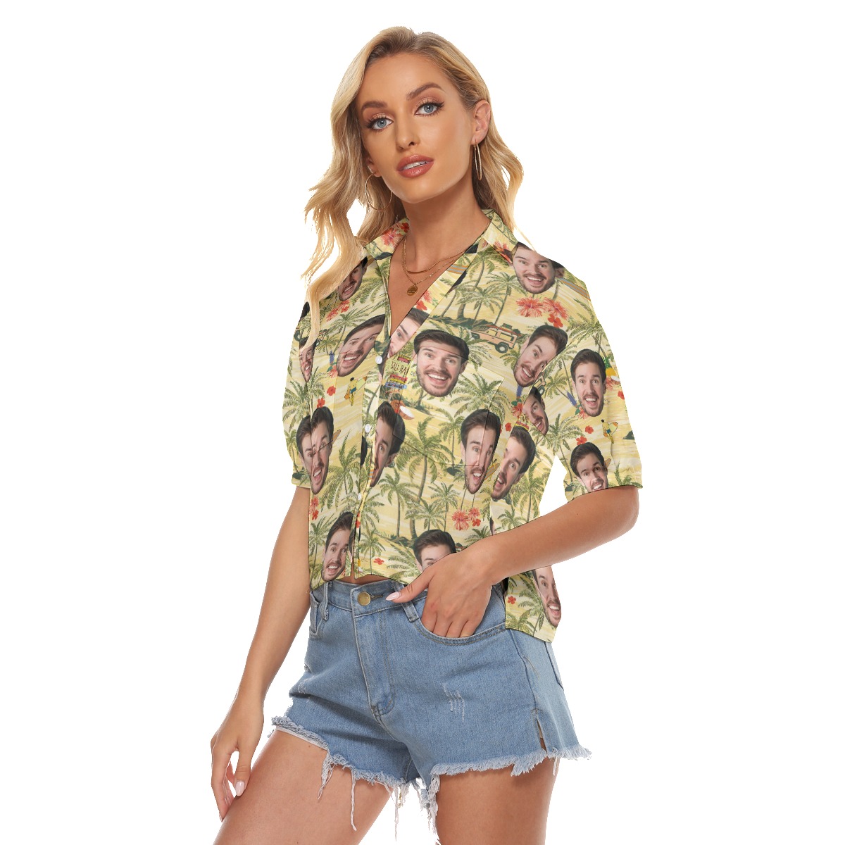 Tropical Palm Tree Custom Face Hawaiian Crop Top Shirt For Women