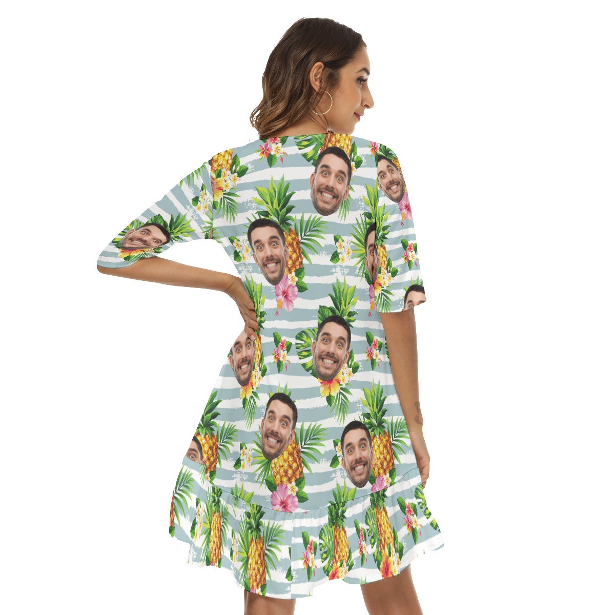 Custom Face Tropical Pineapples Hawaiian Beach Dress For Women