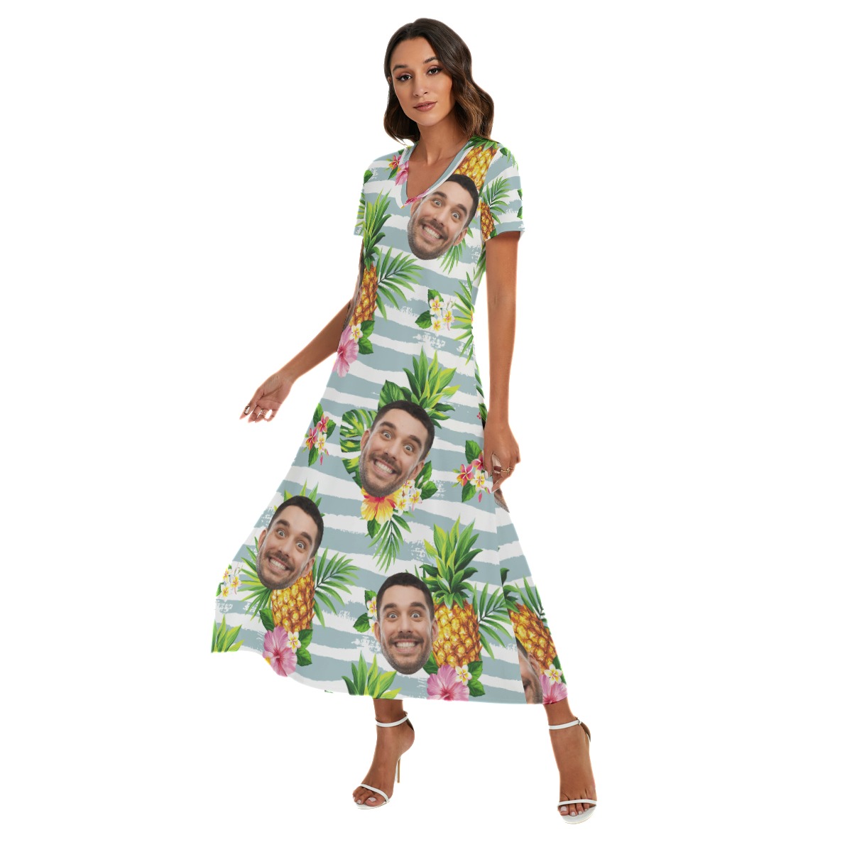 Women's Tropical Pineapples Summer Beach Dresses With Custom Face