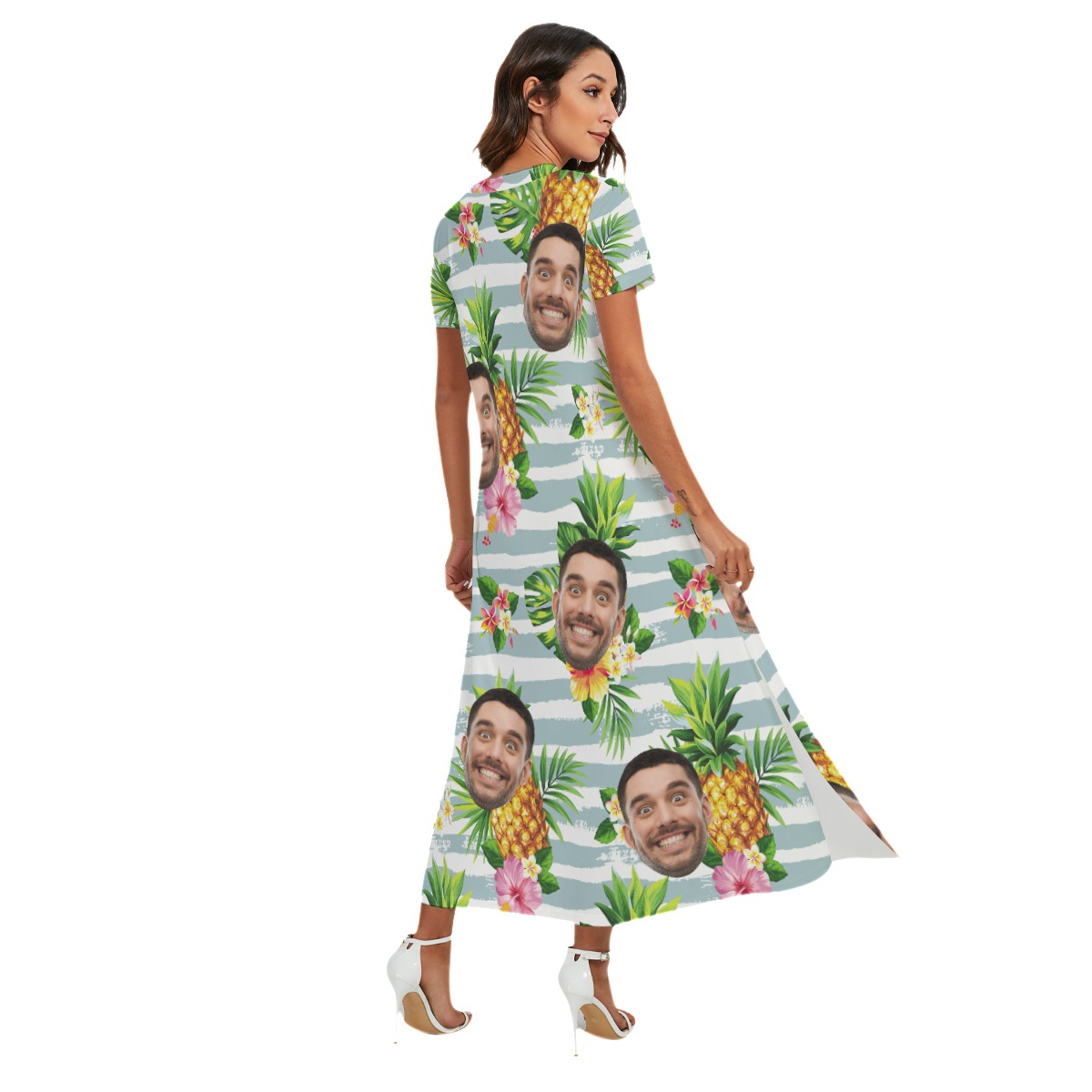 Women's Tropical Pineapples Summer Beach Dresses With Custom Face