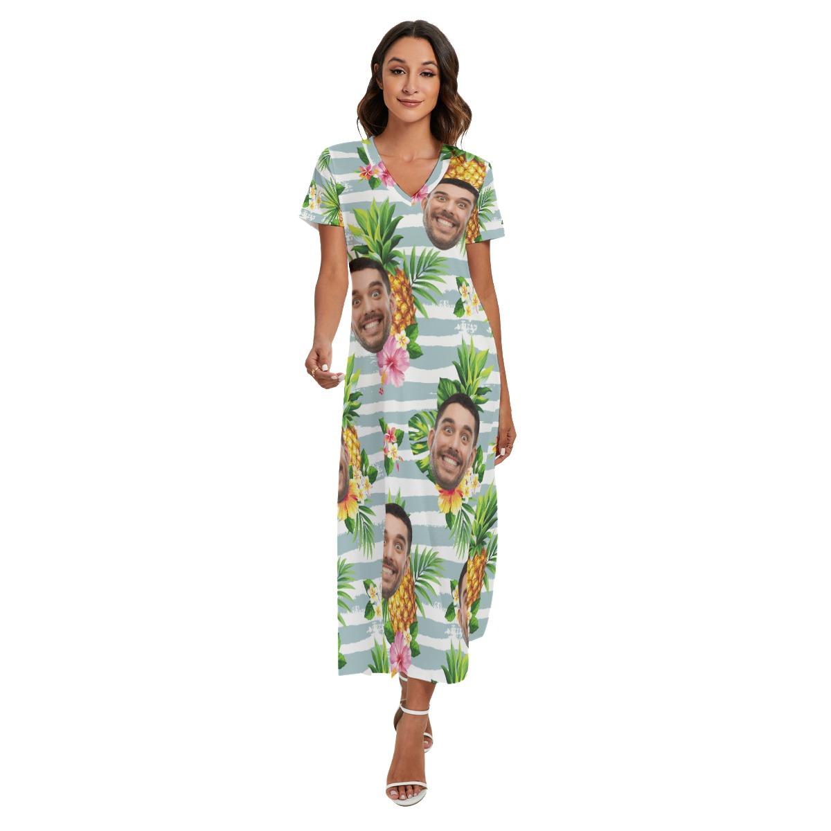 Women's Tropical Pineapples Summer Beach Dresses With Custom Face