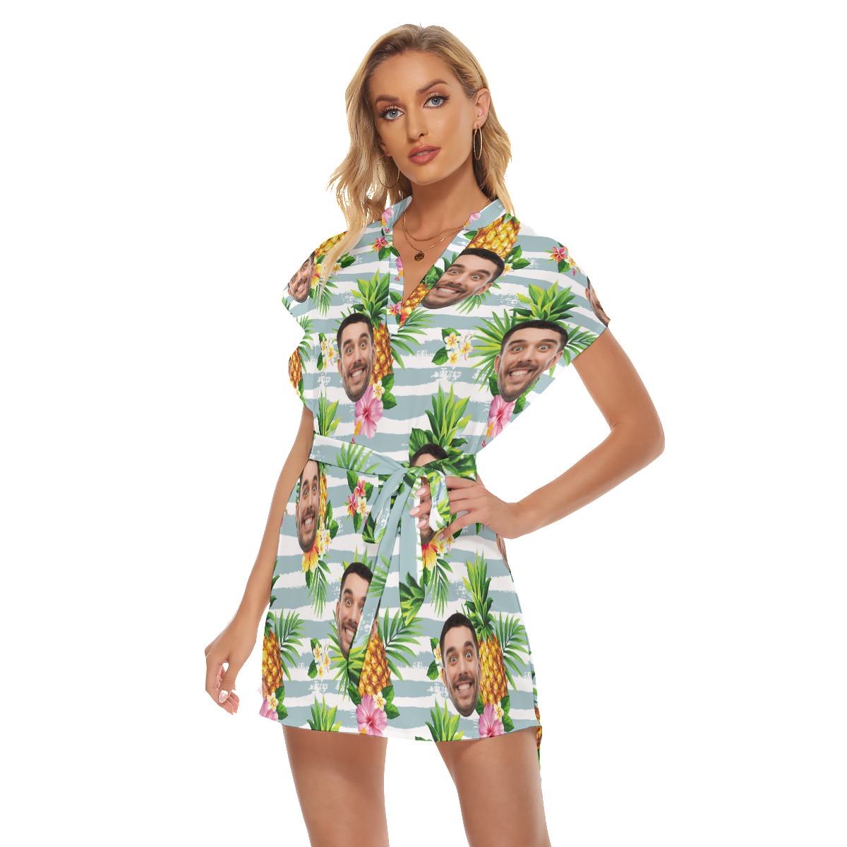 Custom Face Tropical Pineapples Hawaiian Dresses For Women