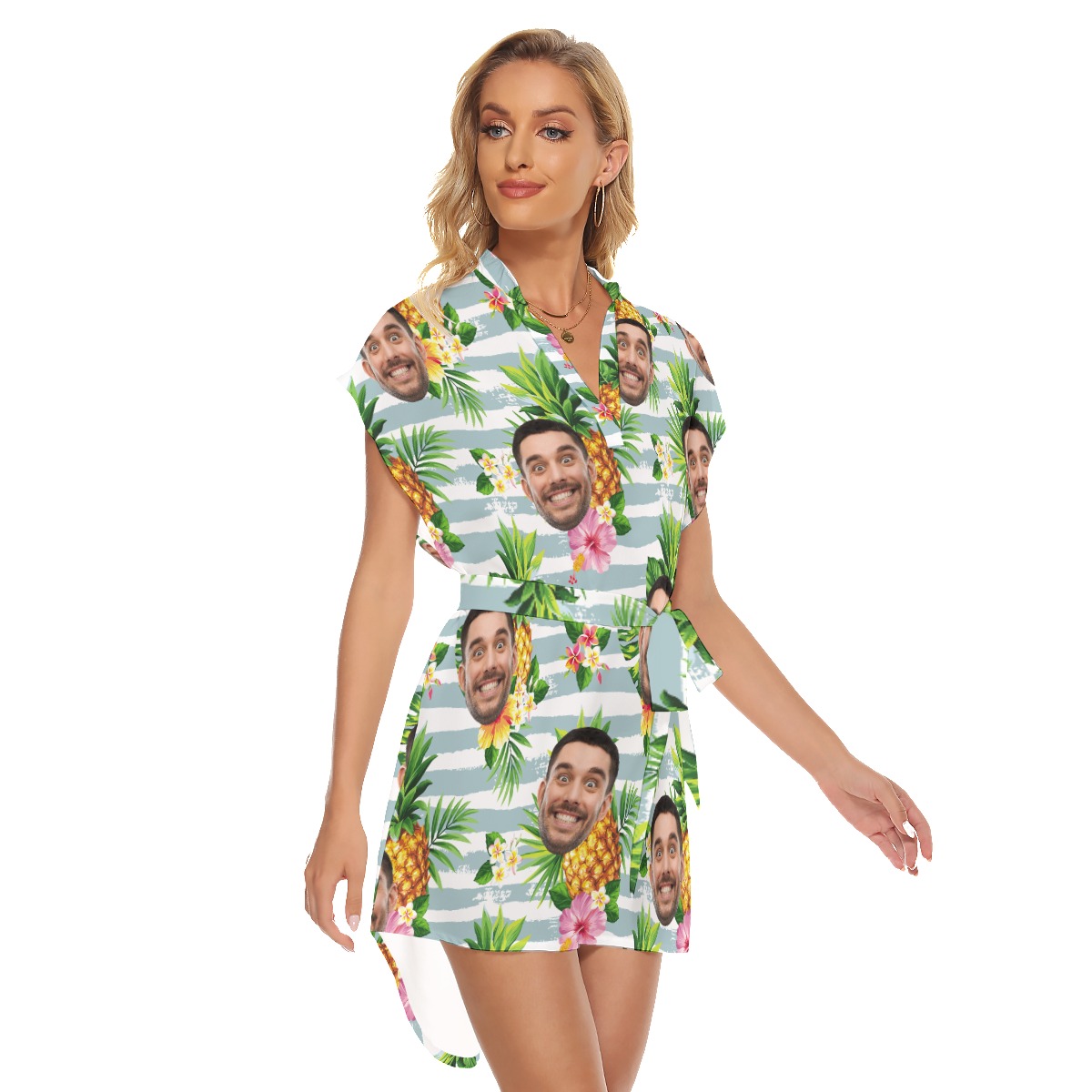 Custom Face Tropical Pineapples Hawaiian Dresses For Women
