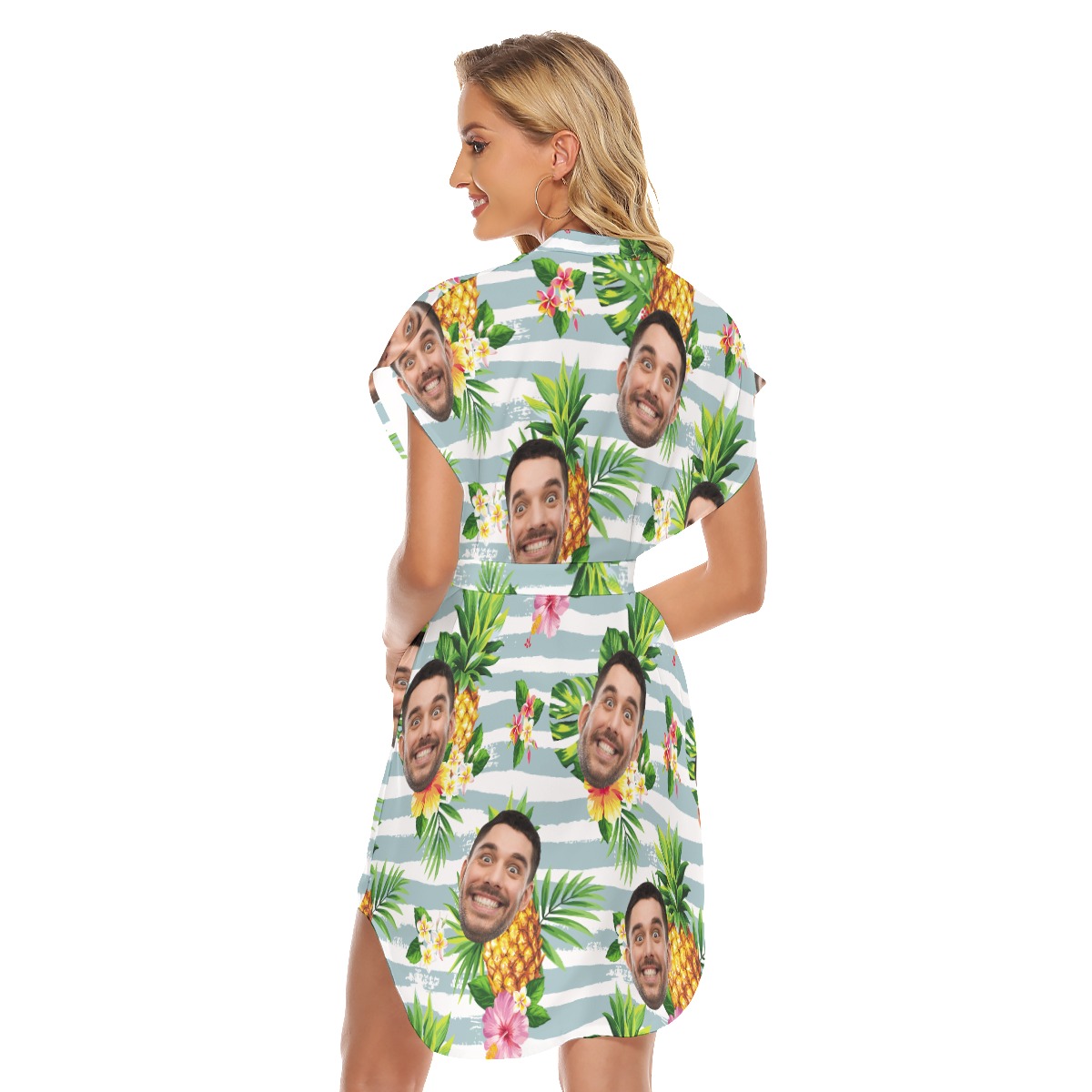 Custom Face Tropical Pineapples Hawaiian Dresses For Women