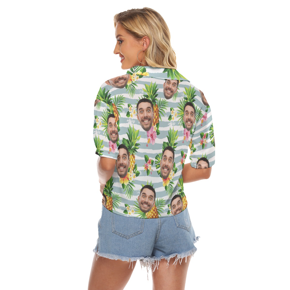 Women's Tropical Pineapples Custom Face Hawaiian Cropped Shirt