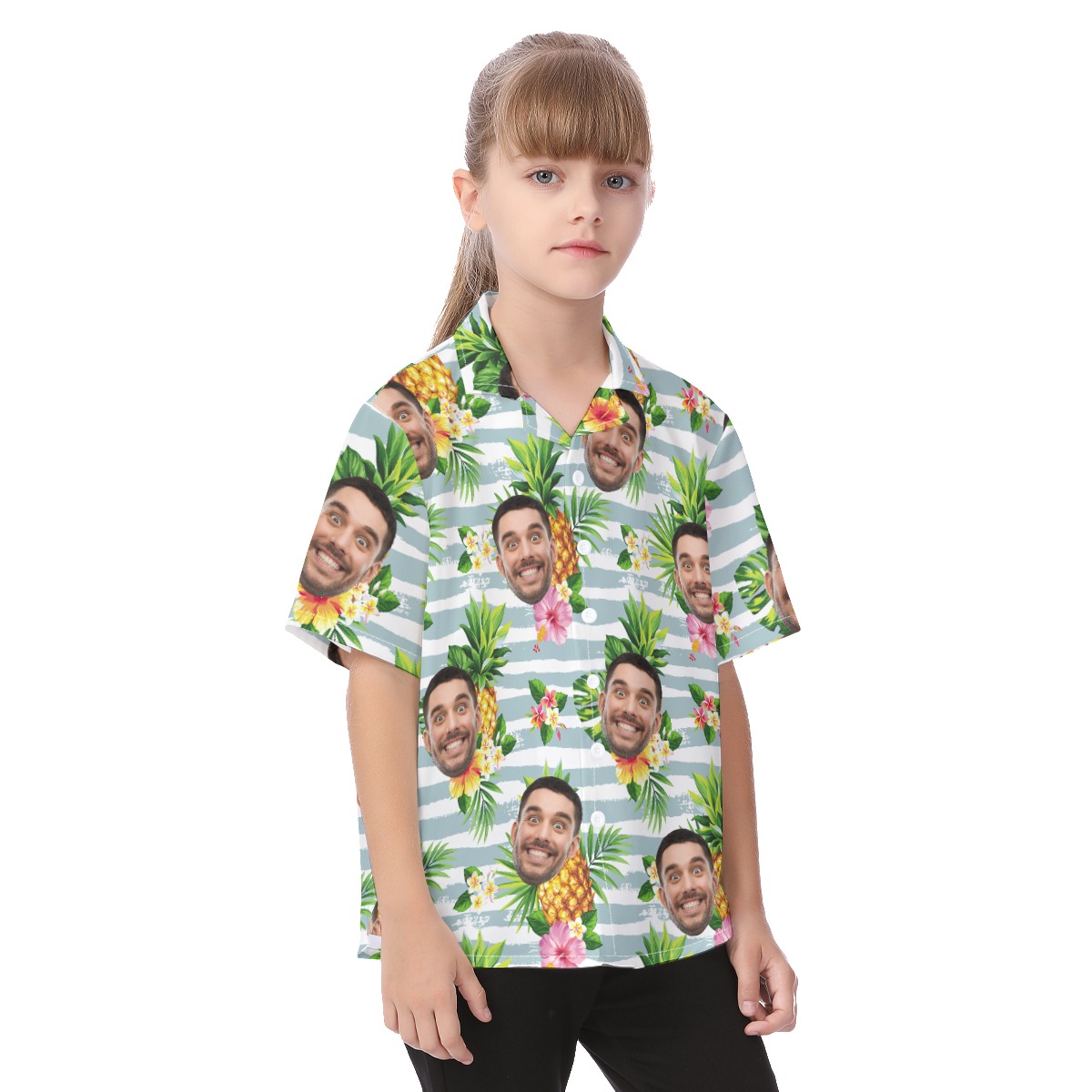 Tropical Pineapple Custom Hawaiian Shirt With Face For Kids