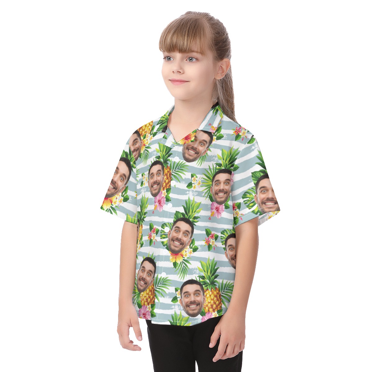 Tropical Pineapple Custom Hawaiian Shirt With Face For Kids