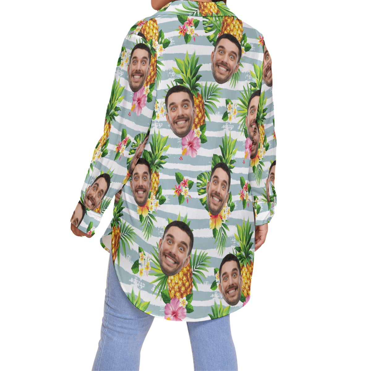 Tropical Pineapple Custom Face Plus Size Hawaiian Shirt For Women
