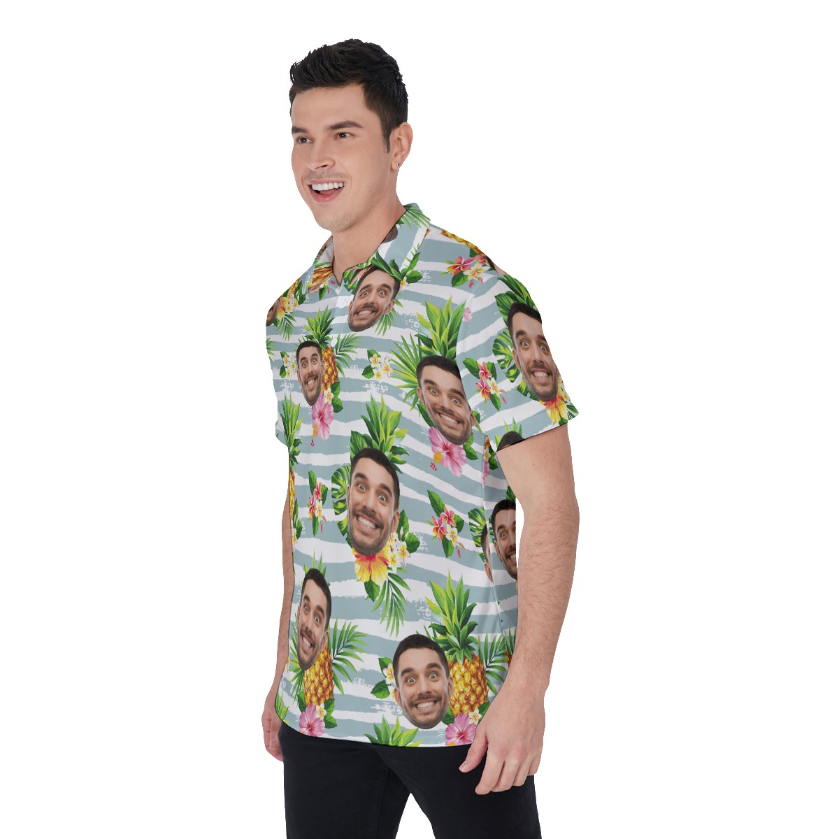 Custom Face Tropical Fruits Hawaiian Polo Shirt