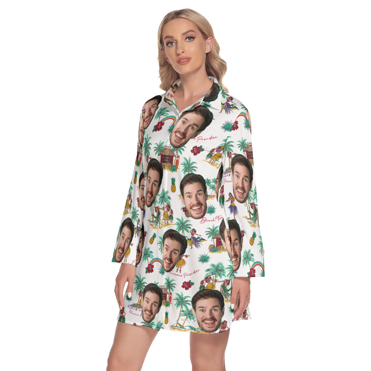 Custom Face Tropical Hawaiian Shirt Dress For Summer