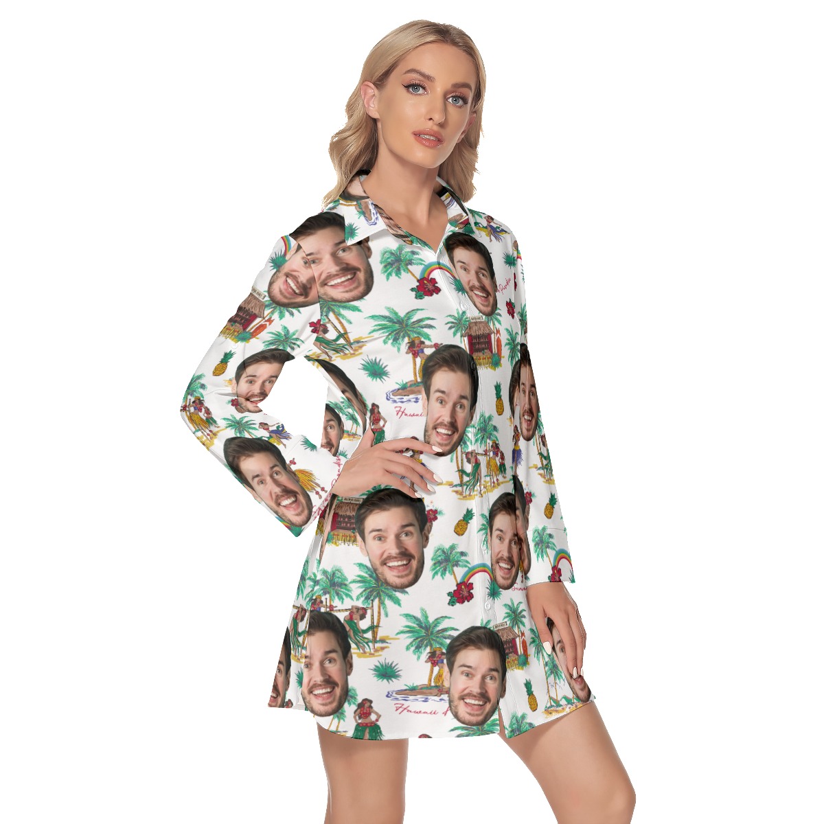 Custom Face Tropical Hawaiian Shirt Dress For Summer