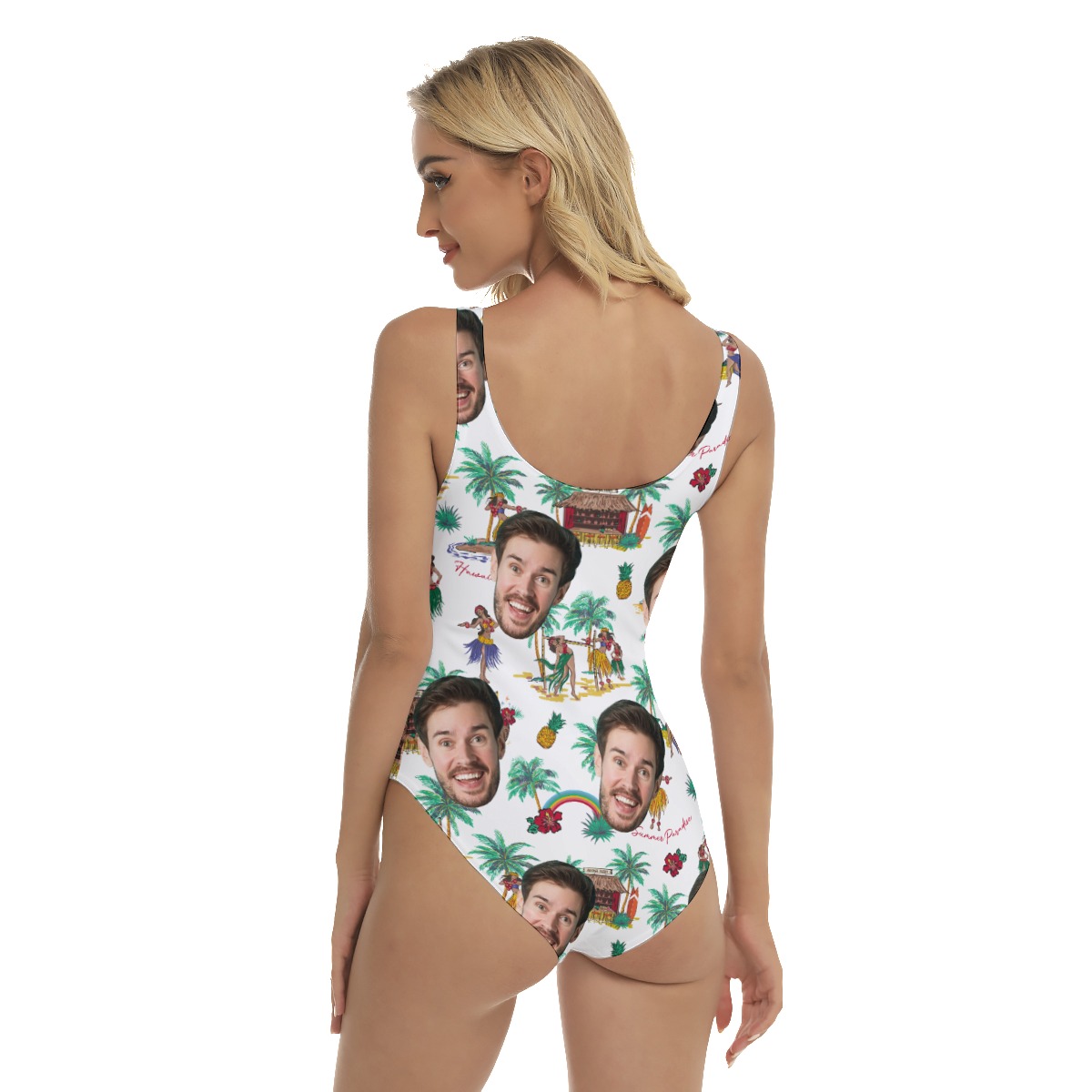Custom Face Tropical Hula Girls Hawaiian Swimsuit For Summer Party
