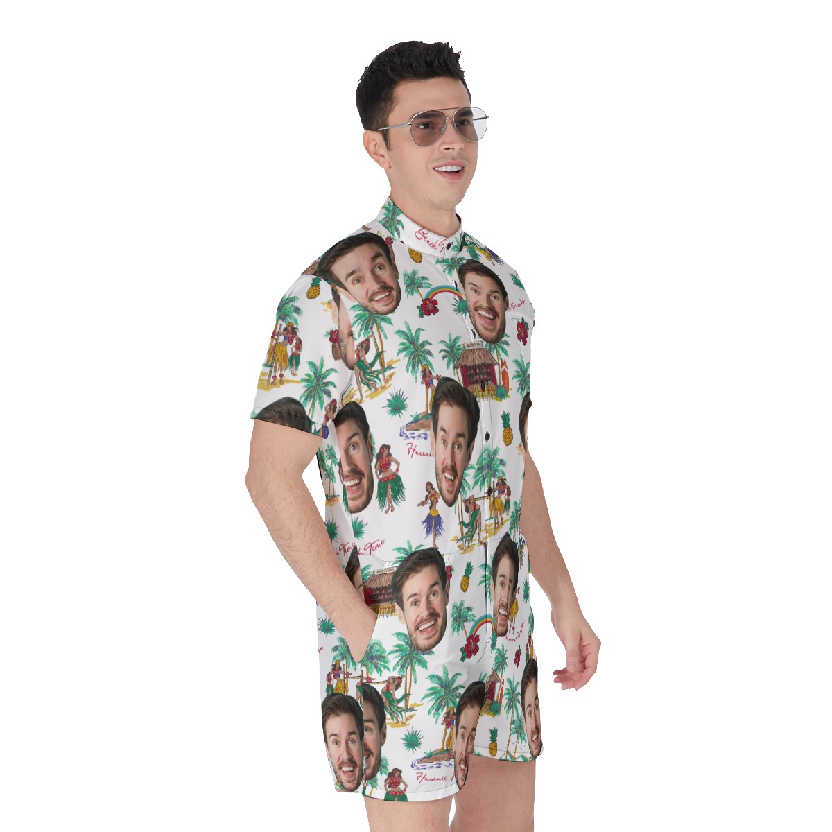 Funny Custom Face Tropical Palm Tree Men's Hawaiian Romper