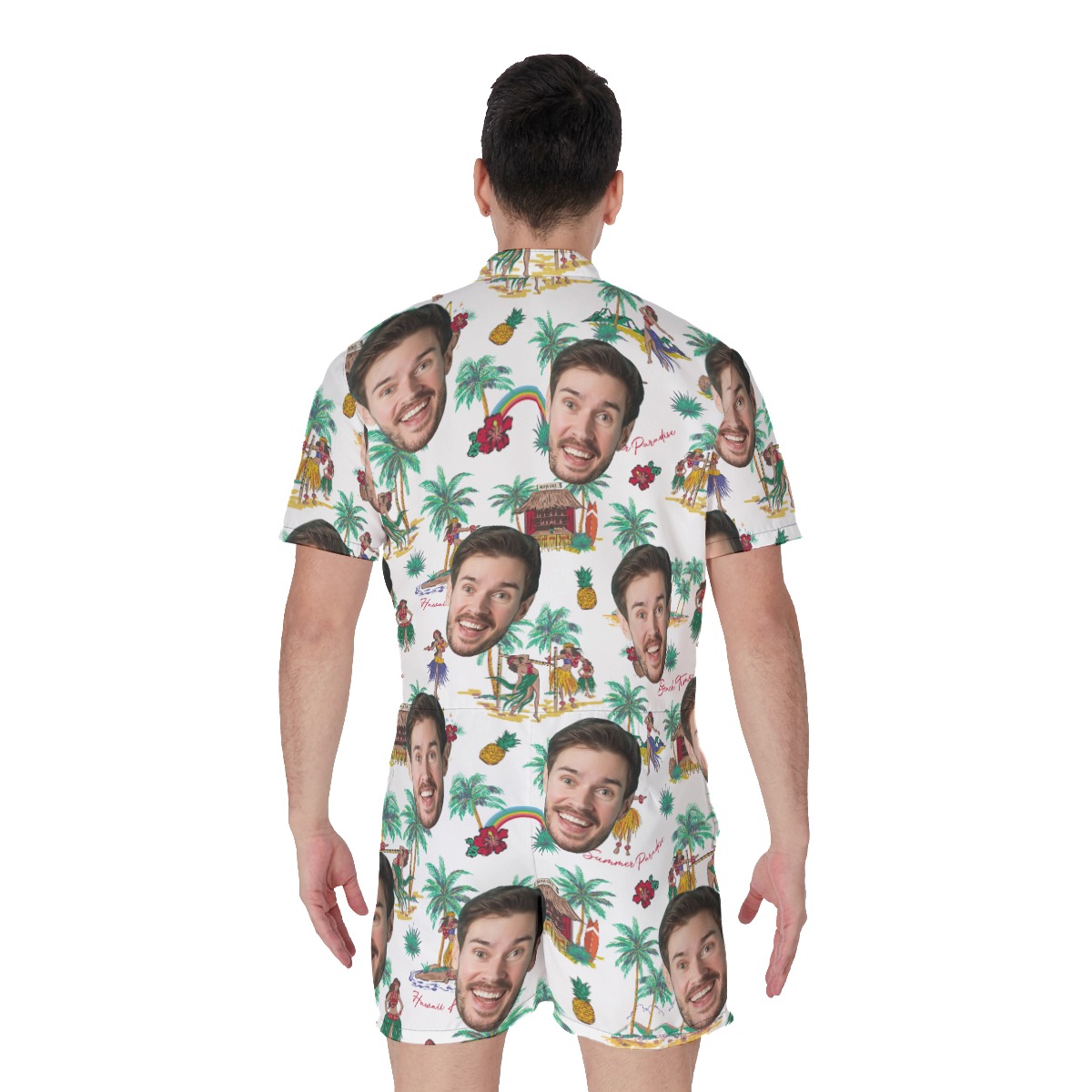 Funny Custom Face Tropical Palm Tree Men's Hawaiian Romper