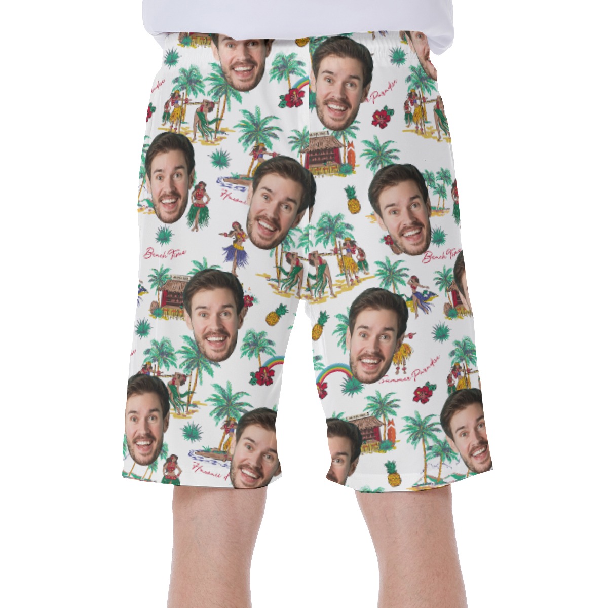 Funny Custom Face Hula Girls Tropical Hawaiian Swim Trunks For Men