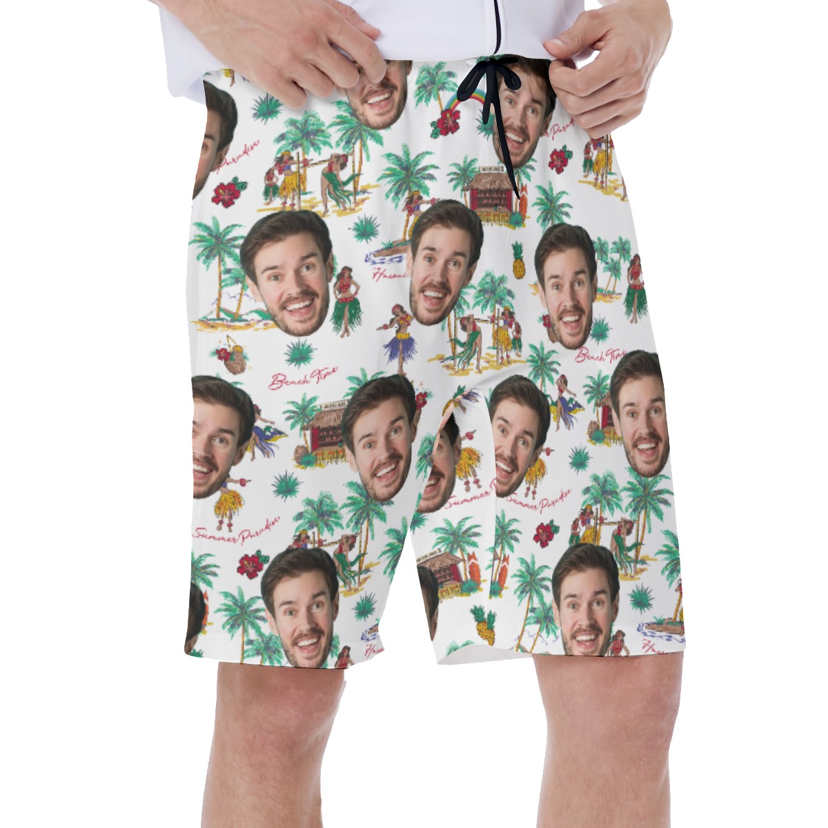 Funny Custom Face Hula Girls Tropical Hawaiian Swim Trunks For Men
