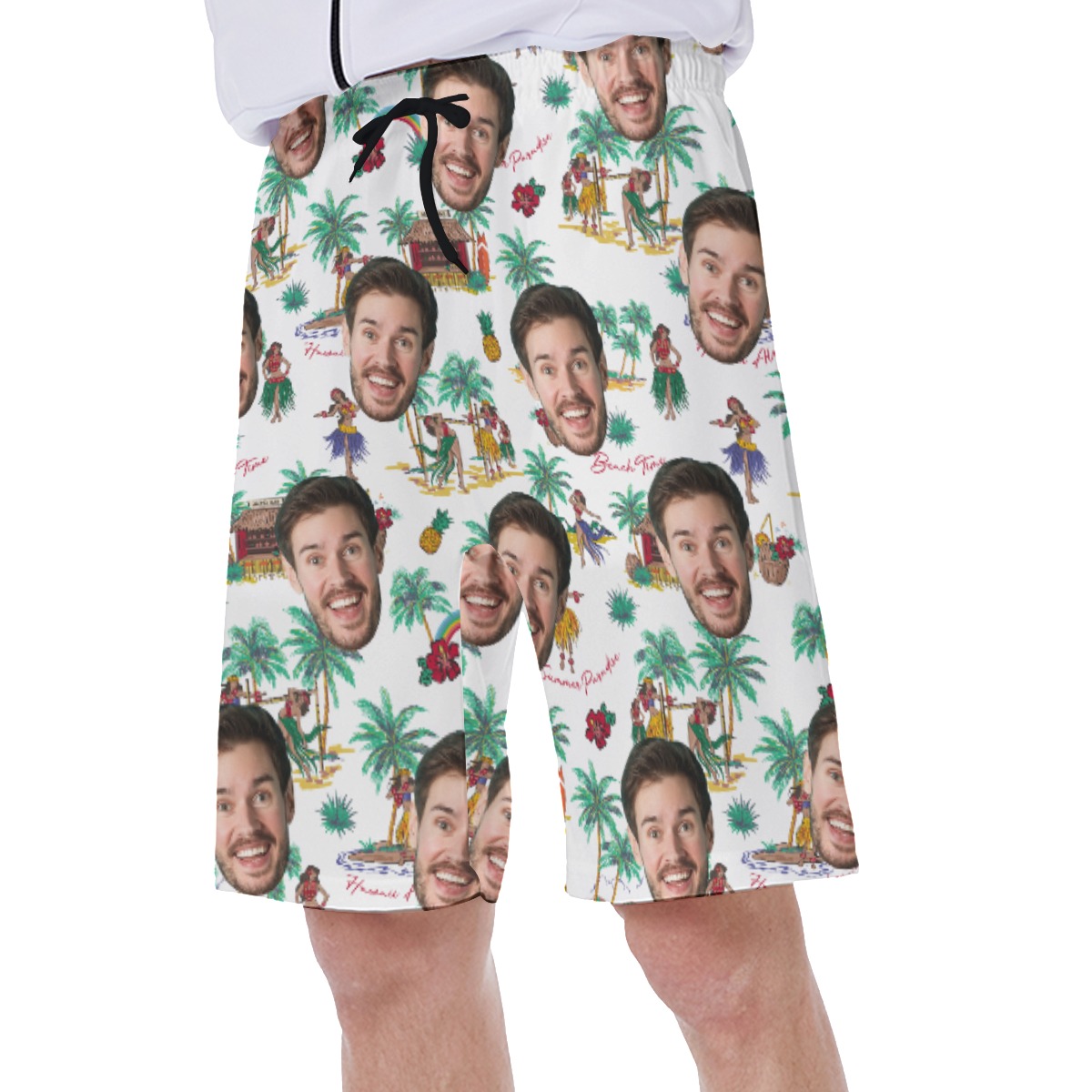 Funny Custom Face Hula Girls Tropical Hawaiian Swim Trunks For Men