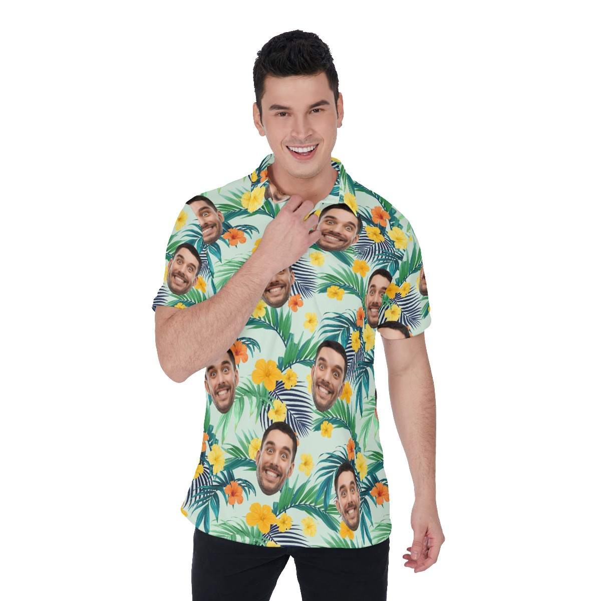 Personalized Custom Face Hawaiian Polo Shirt For Men - variant image 1