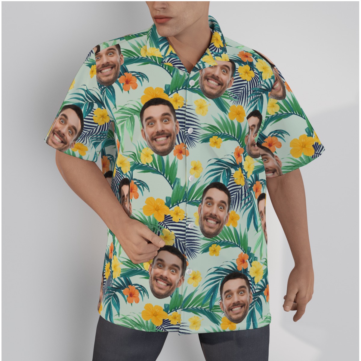 Custom Face Tropical Men Shirt in Hibiscus and Areca Palm Theme - variant image 1