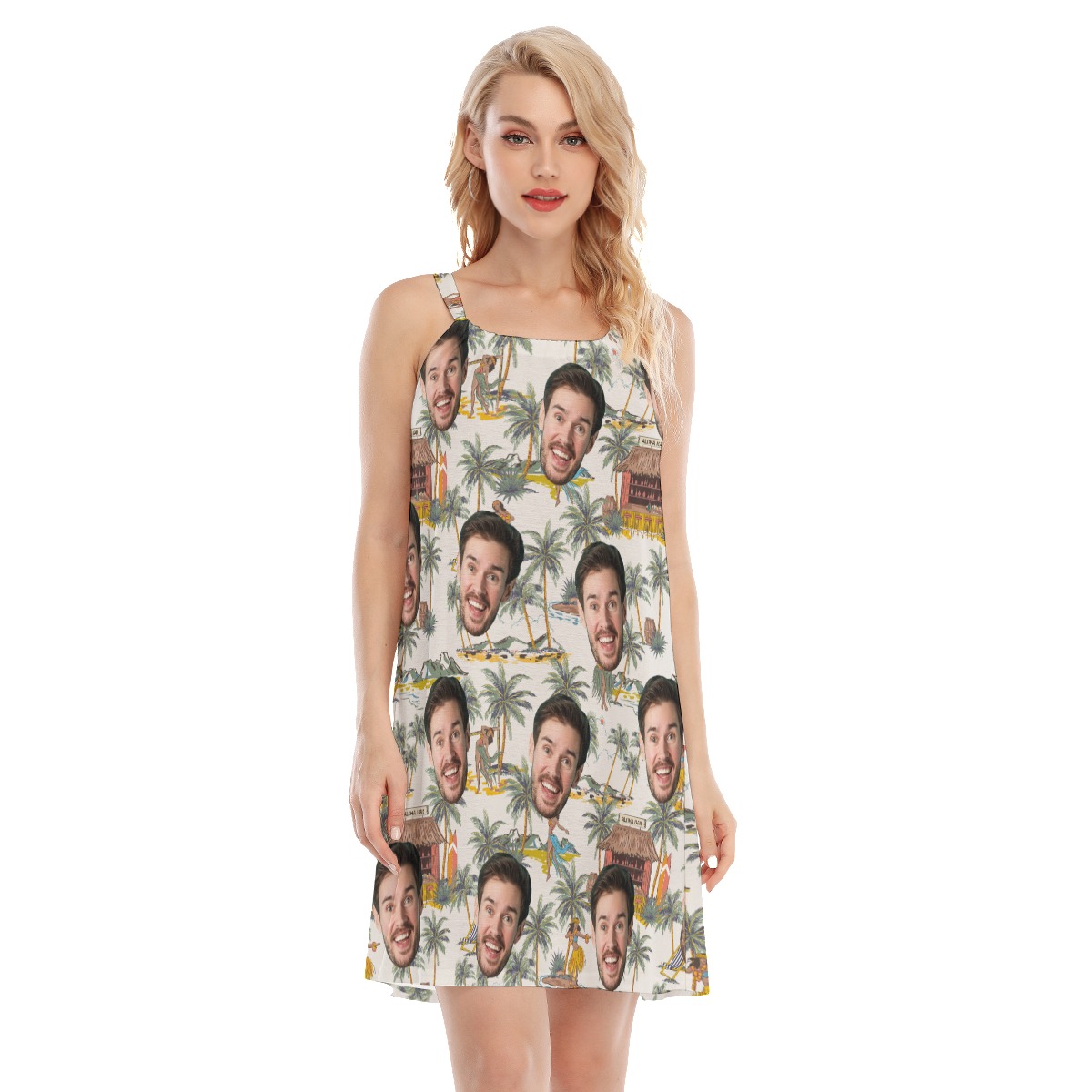 Custom Face Tropical Palm Tree Hawaiian Cami Dress For Summer - variant image 1