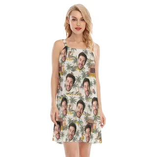Custom Face Tropical Palm Tree Hawaiian Cami Dress For Summer