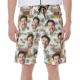 Funny Custom Face Tropical Hula Girls Hawaiian Swim Trunks For Men