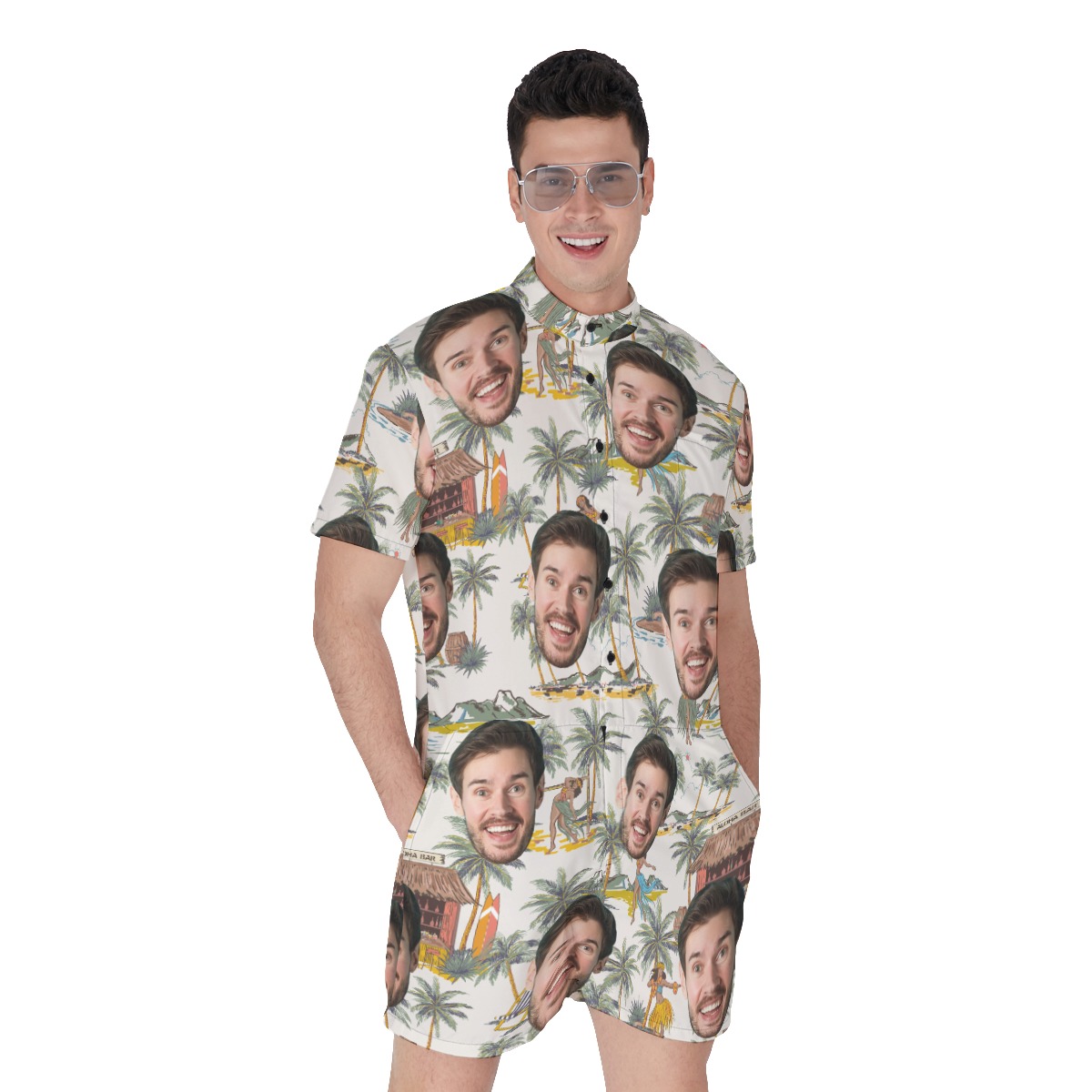 Tropical Hula Girls Custom Face Hawaiian Romper For Men - variant image 1