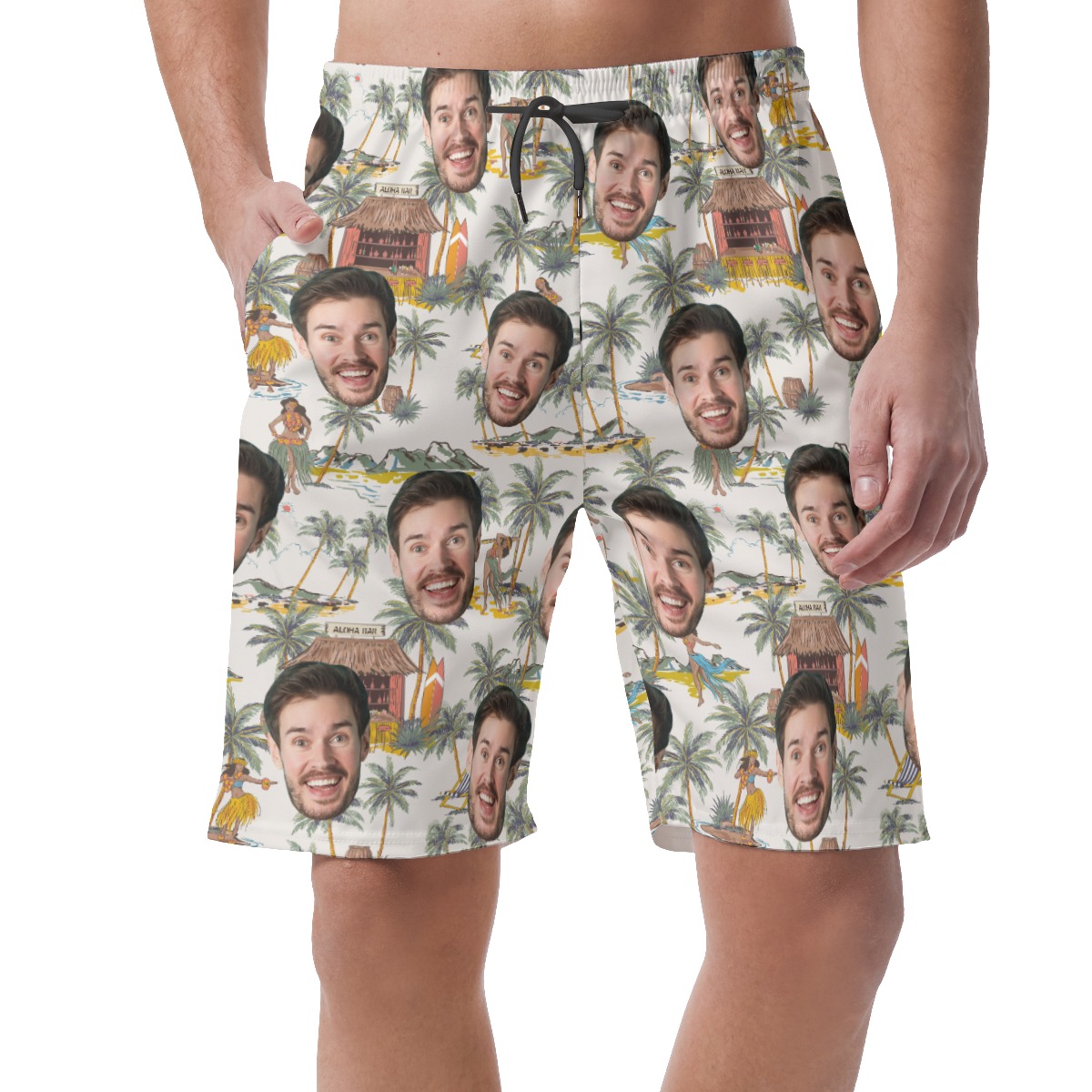 Funny Custom Face Tropical Hula Girls Hawaiian Beach Shorts For Men - variant image 1