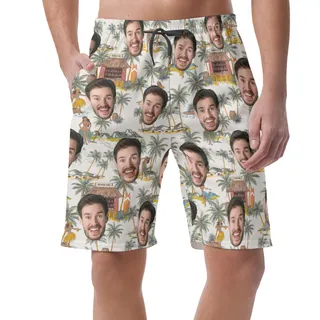 Funny Custom Face Tropical Hula Girls Hawaiian Beach Shorts For Men