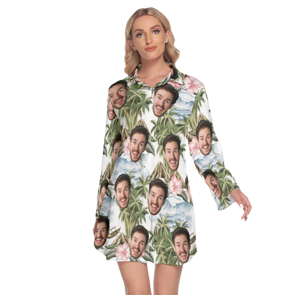 Tropical Island Custom Face Hawaiian Shirt Dress For Women - variant image 1