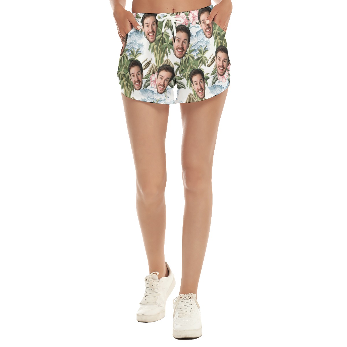 Funny Custom Face Tropical Island Hawaiian Beach Shorts For Women - variant image 1