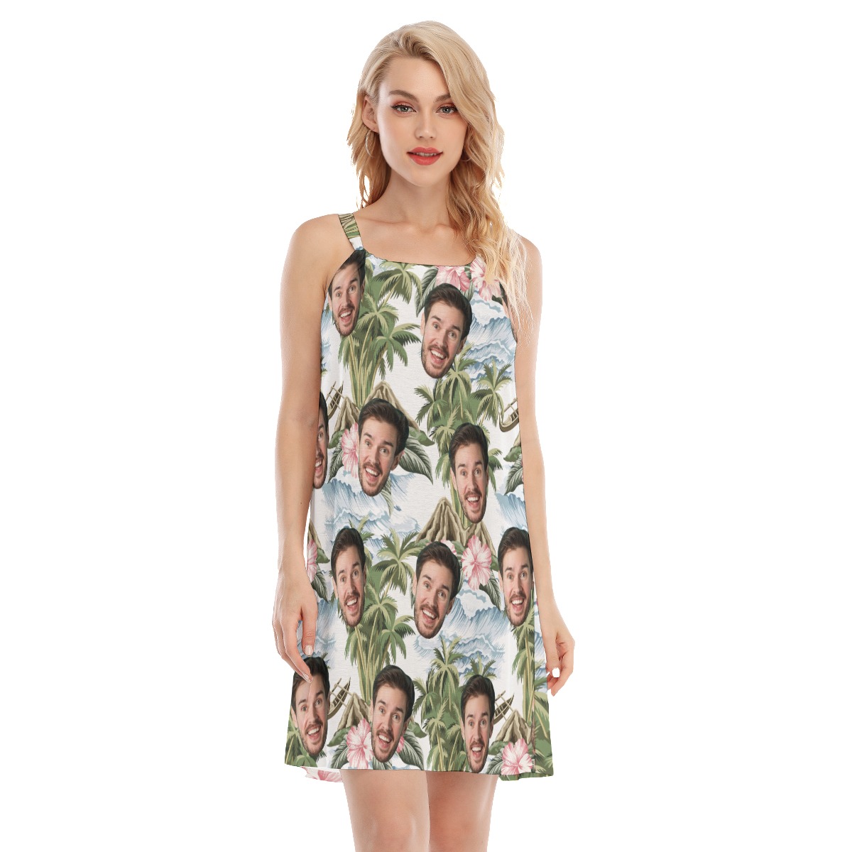 Tropical Island Custom Face Hawaiian Cami Dress For Women - variant image 1