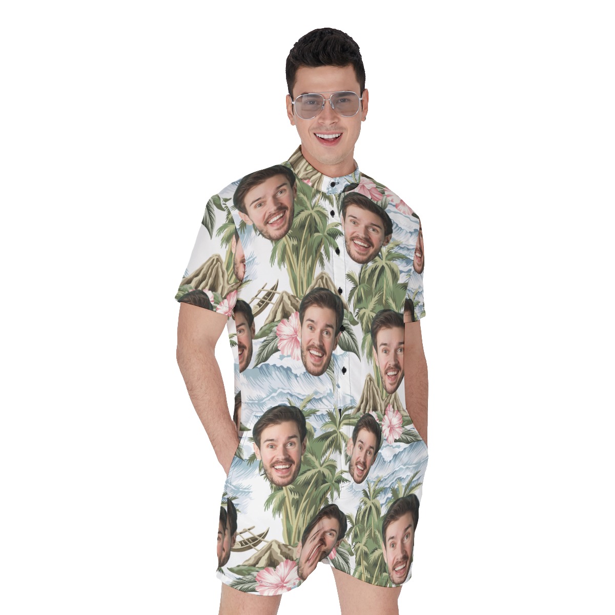 Custom Face Palm Tree Tropical Island Hawaiian Romper - variant image 1