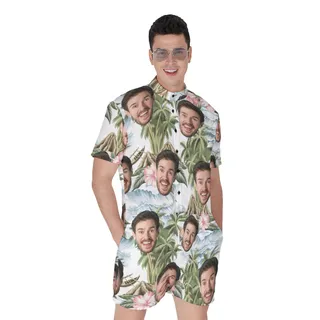 Custom Face Palm Tree Tropical Island Hawaiian Romper